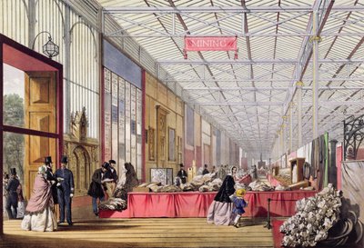 Minerals: Gallery displaying rocks and crystals at the Great Exhibition in 1851 by English School